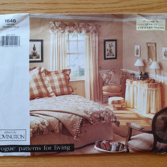Duvet Pillow Cover Sewing Pattern Curtains Valance Vogue 1646 UNCUT Vintage 90s - Picture 2 of 11